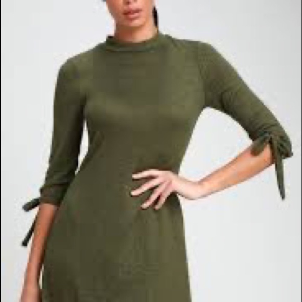 NWT Lulus Tie a Little Love Olive Green Tie Sleeve Knit Swing Dress